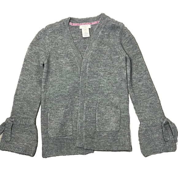 Aspen Kids Sweater Open Cardigan Long Bell Sleeves Pockets Gray Girls Size 10 12 - Picture 1 of 5